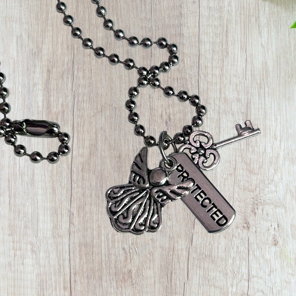 Hand Crafted Necklace PROTECTED Dog Tag Charms Tibetan Pendant Angel Key